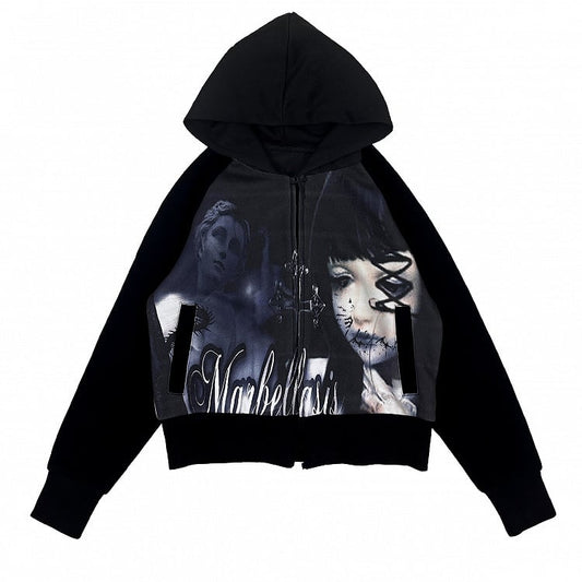 Black Emo Punk Spooky Zip Hoodie