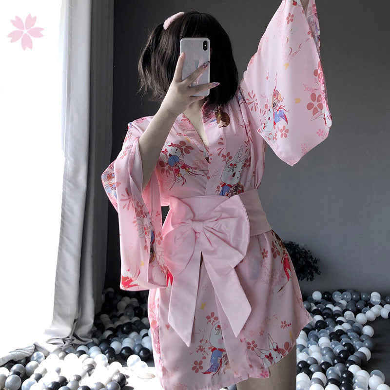 Sakura Mice Print Kimono Bathrobe