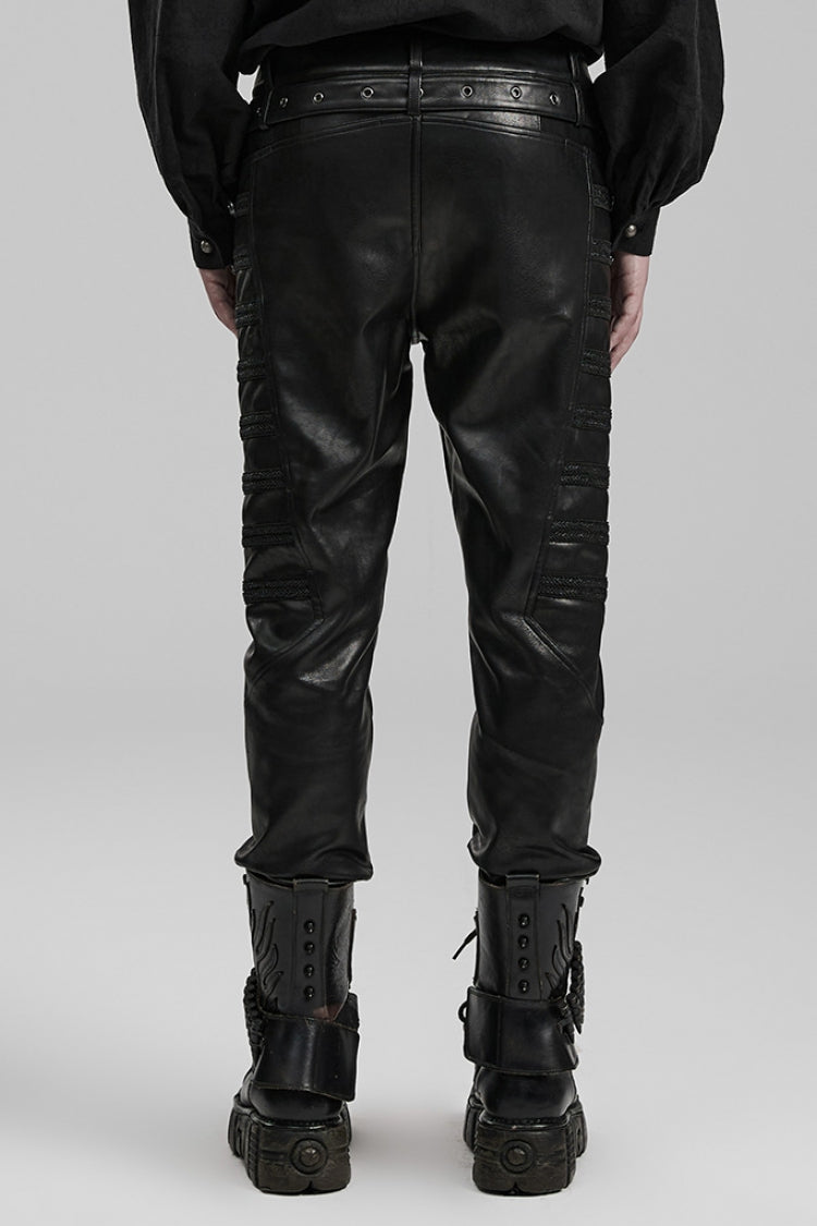 Black Buckle Faux Leather Steampunk Pants for Men