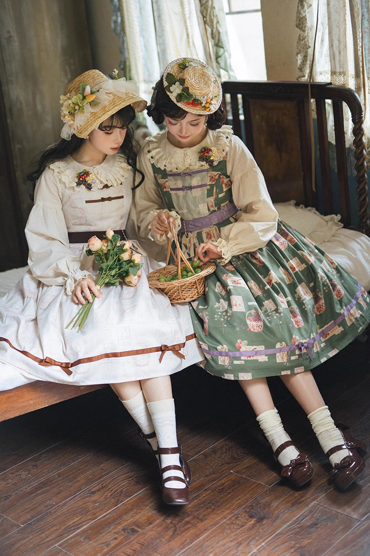 Watercolor Print JSK Dress with Sweet Elegance - Forest