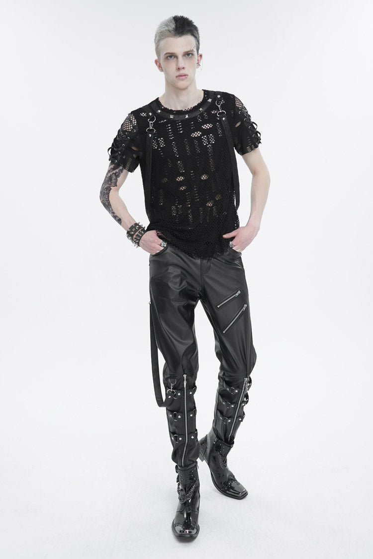 Removable Zipper Faux Leather Punk Pants