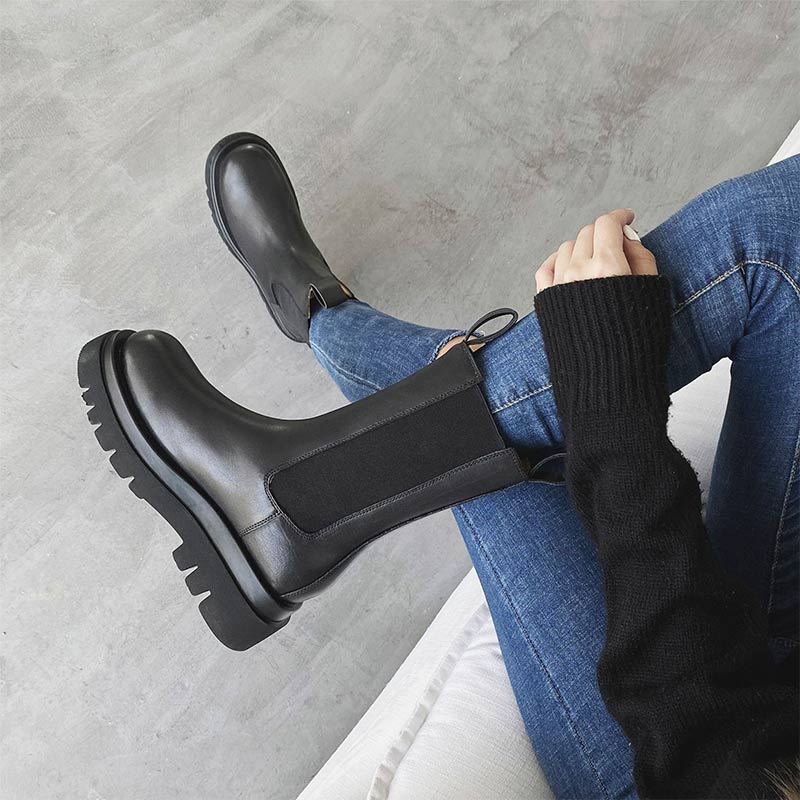 Slip-On Genuine Leather Platform Boots