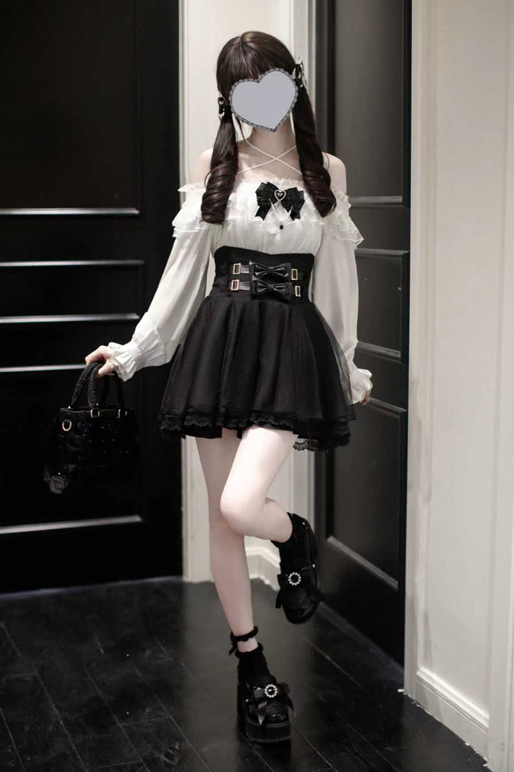 Black Bow Embellished Jirai Kei Skirt - Sweet Japanese Fashion