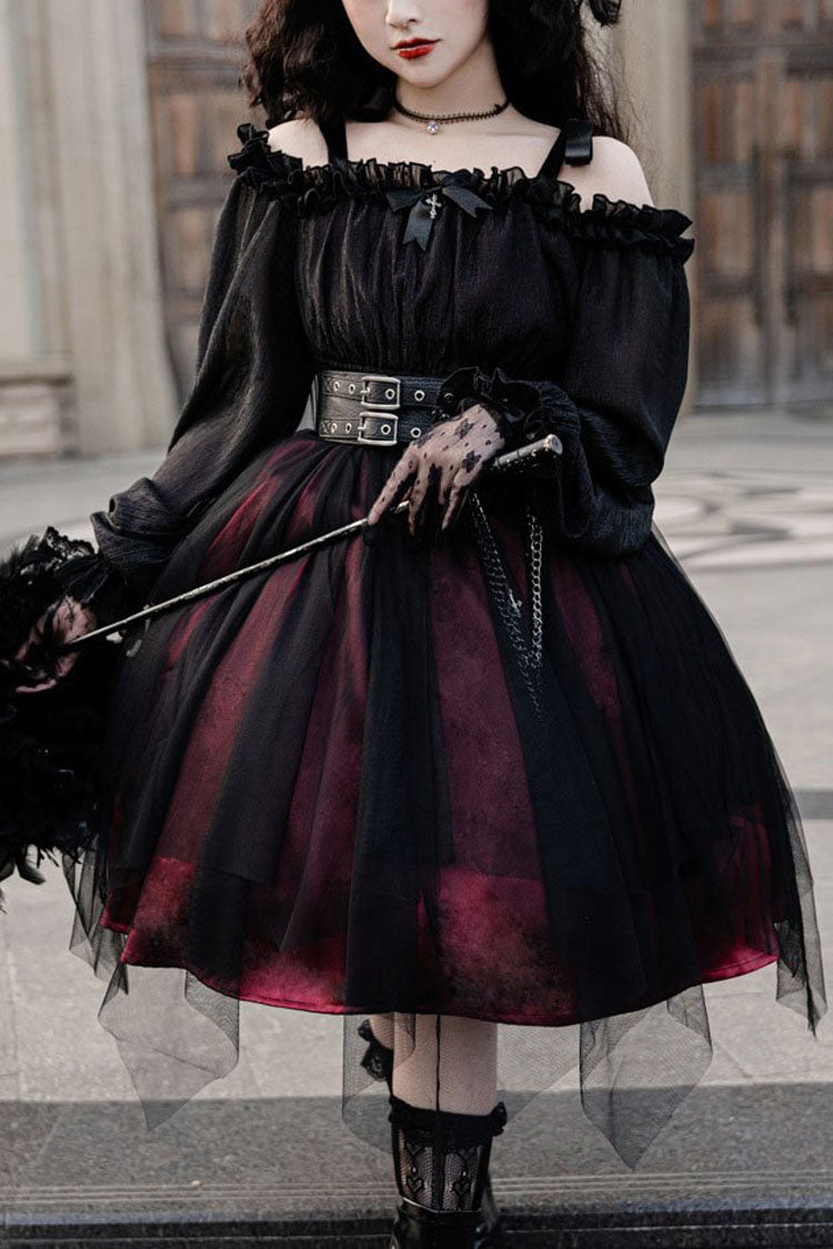 Gothic Lolita Short OP Dress with Metal Chain & Organza Trim