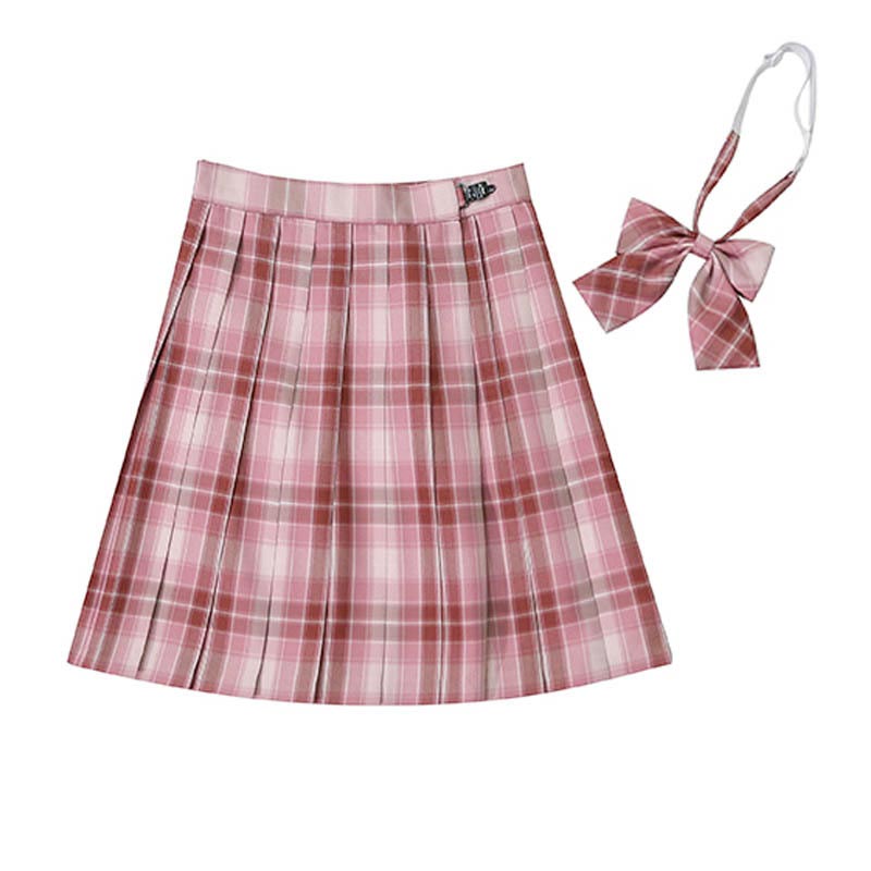 Plaid Print Pleated Skirt Bow Tie Set