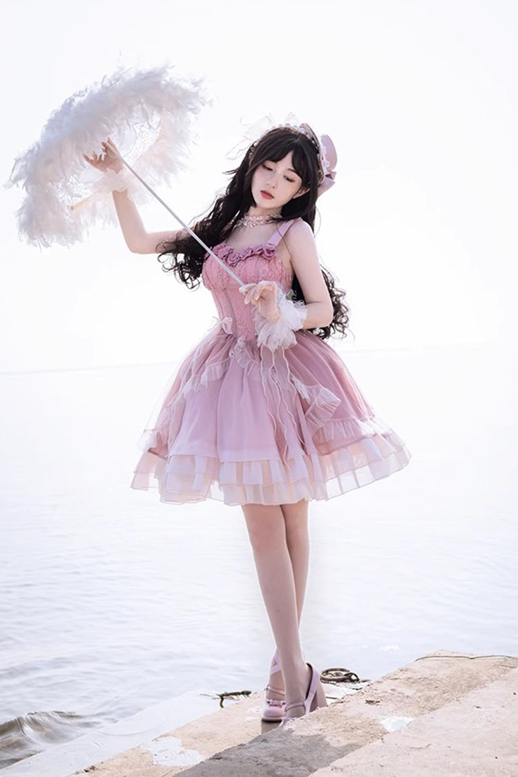 Gradient Pink Fish Bone Ballet Sweet JSK