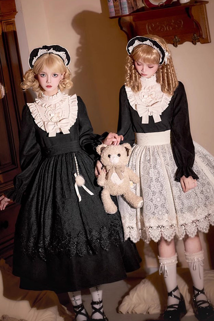 Noir Long Sleeve Bow Lace Sweet Vintage Dress - Twilight Choir