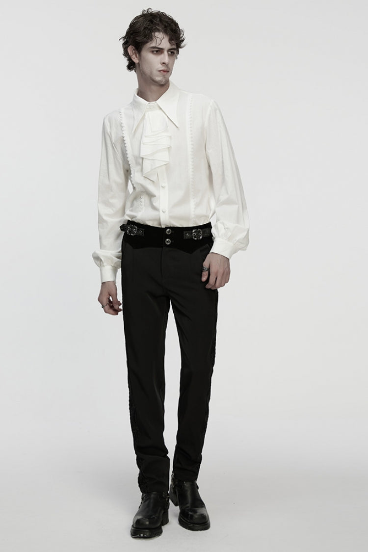 Ivory Men's Gothic Blouse with Detachable Necktie and Puff Sleeves