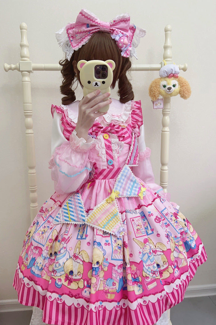 Bunny Pastry Chef Print Bowknot Gothic Japanese Lolita JSK