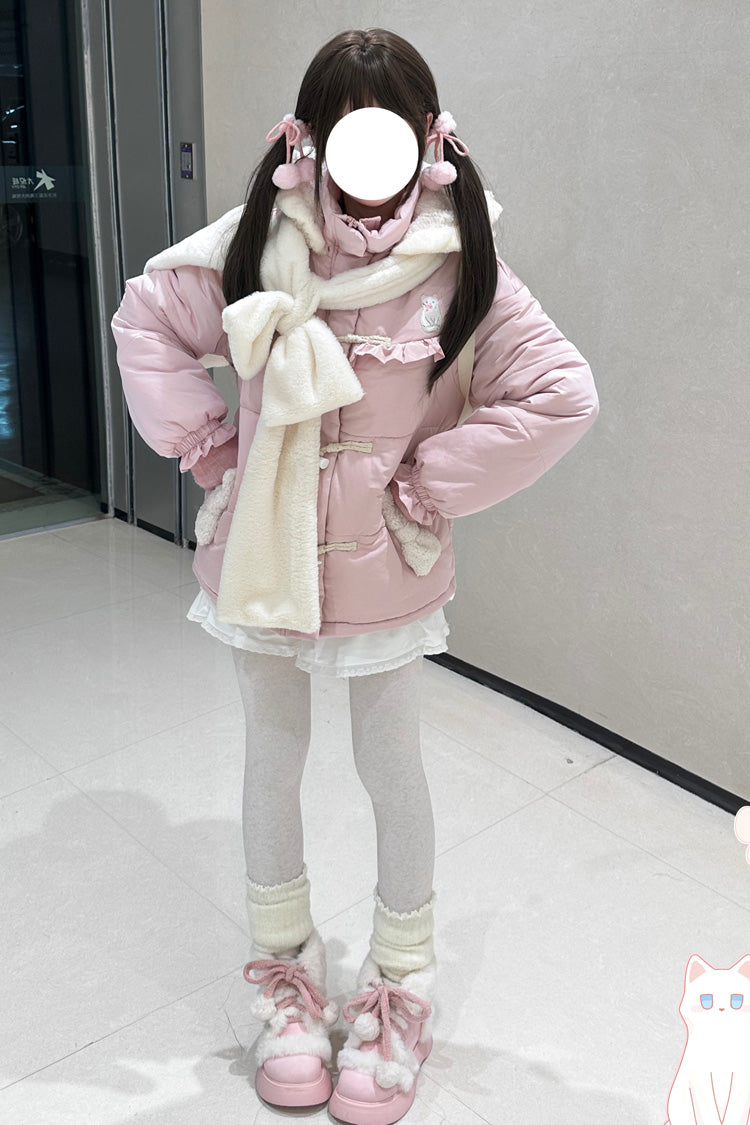 Cute Cat Bow-Trim Hooded Sweet Lolita Coat in Two Colors
