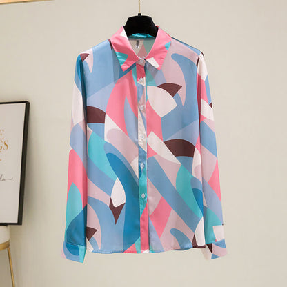 Chic Colorblock Long Sleeve Lapel Shirt