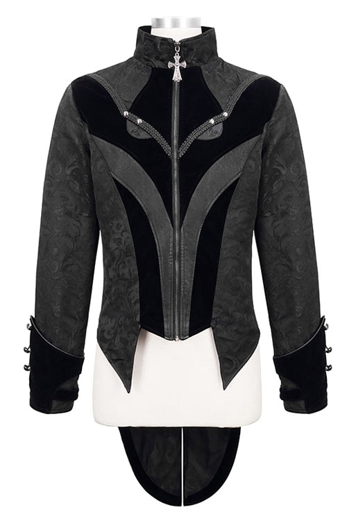 Men's Gothic Coat with Bird Patchwork & Swallowtail Silhouette