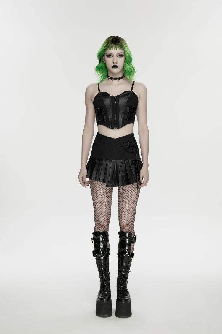 Noir Punk Corset with Lace-Up and Color Blocking