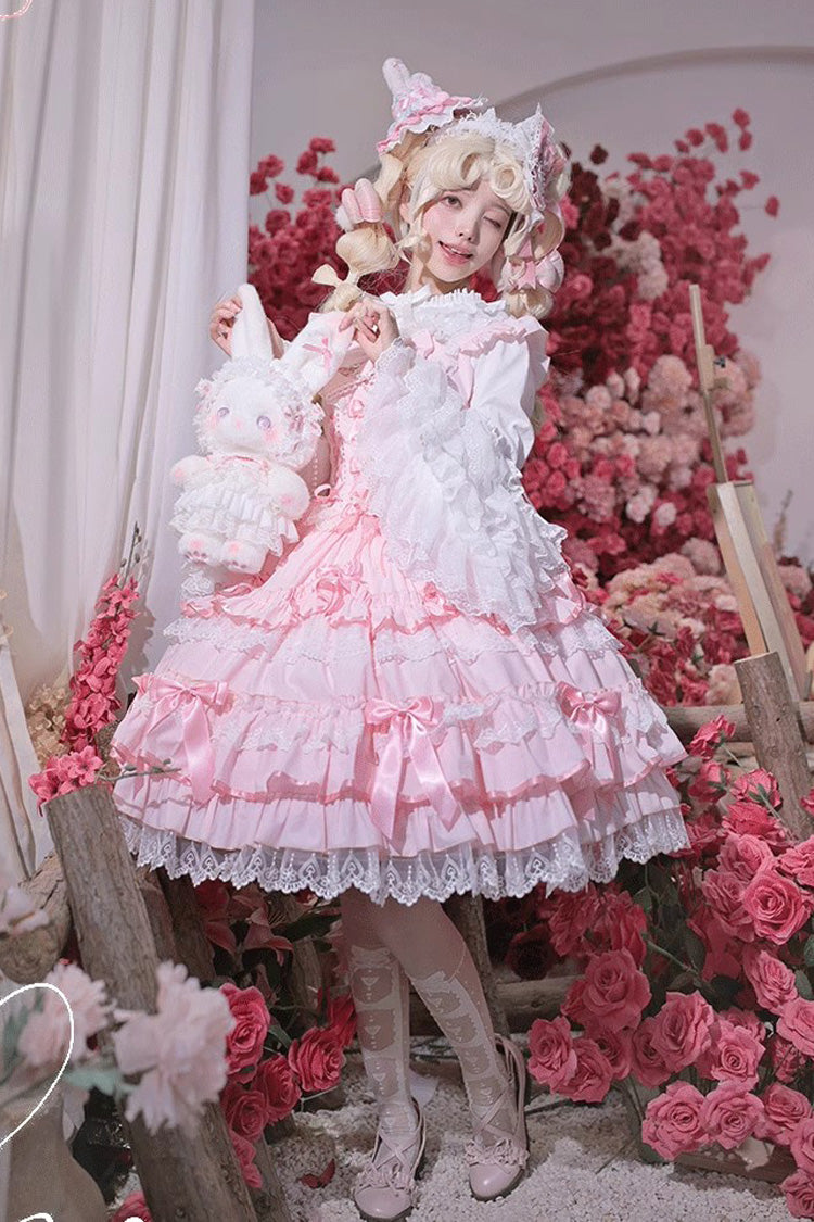 Multi-Layer Ruffle Sweet Lolita JSK Dress with Bow and Lace