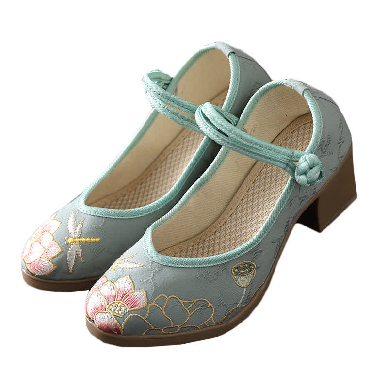 Vintage Lotus Canvas High Heel Shoes