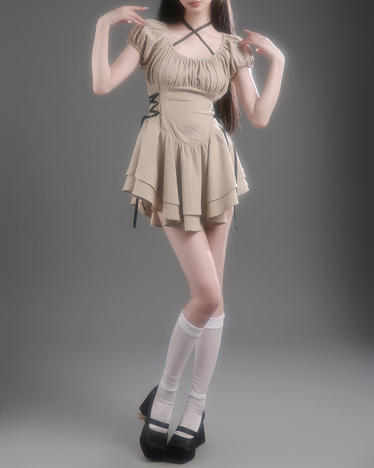 Beige Charming Mini Dress