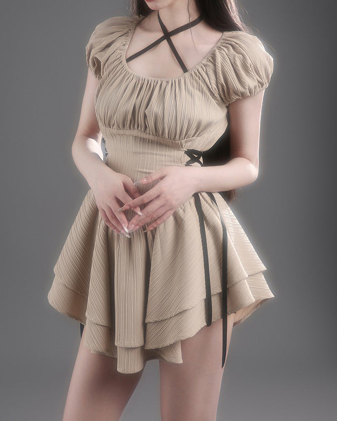 Beige Charming Mini Dress