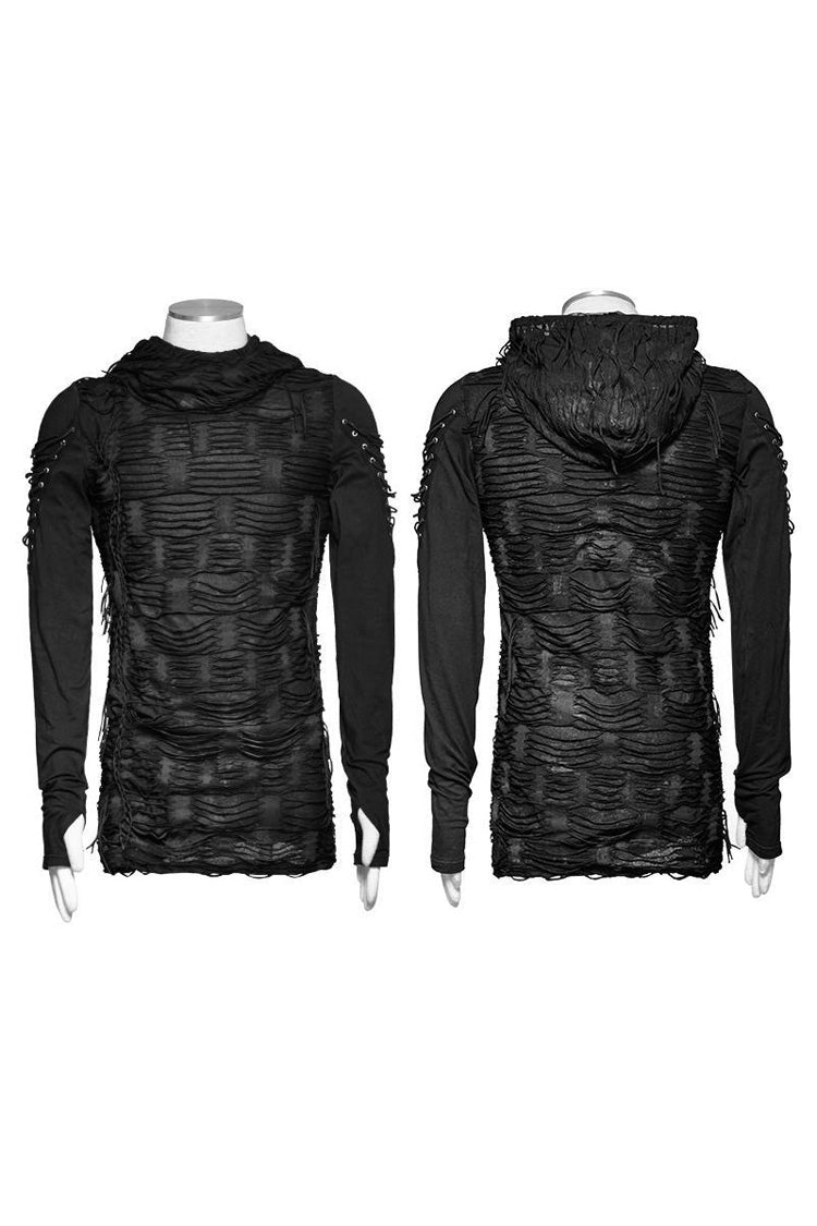 Men's Gothic Hooded Sweater with Ripped Details