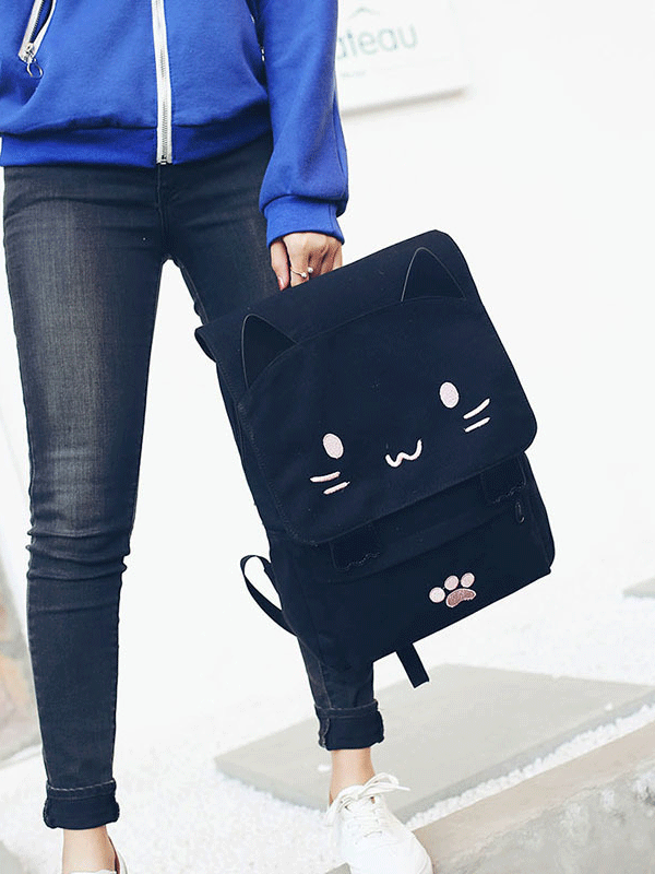 Cute Cat Paw College Black Backpacks