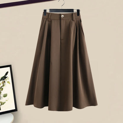 Brown Bow Knot Sleeve Shirt High Waist Skirt