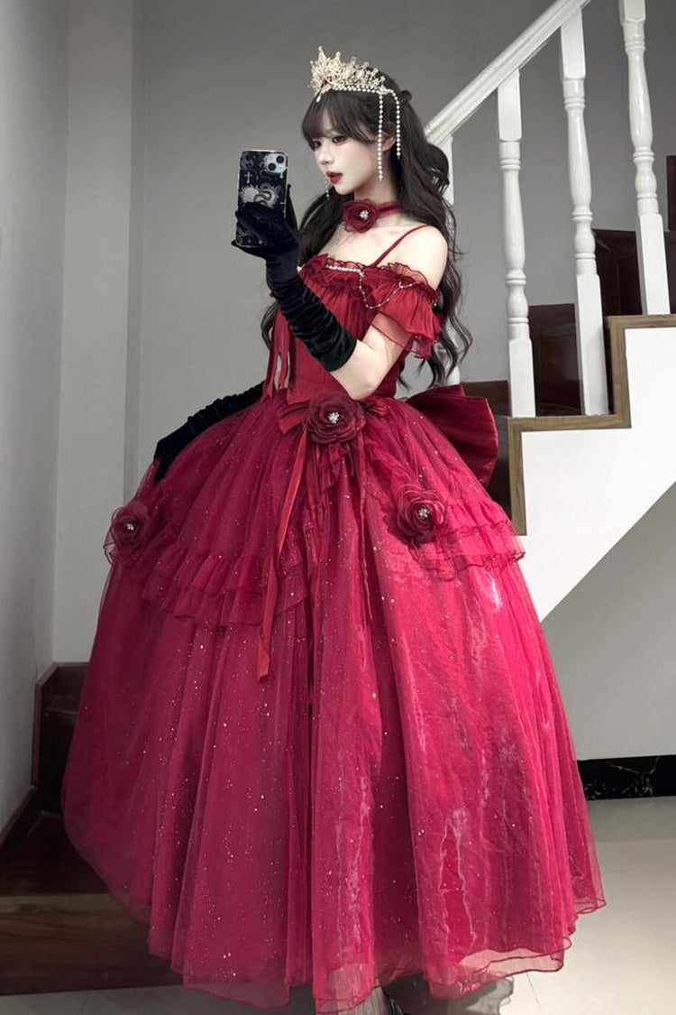 Red Off-Shoulder Sweet Elegant Princess Lolita Dress with Bow