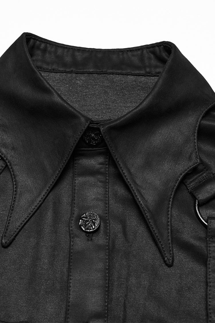 Men's Punk Blouse with Bat Collar, Long Sleeves and Irregular Hem