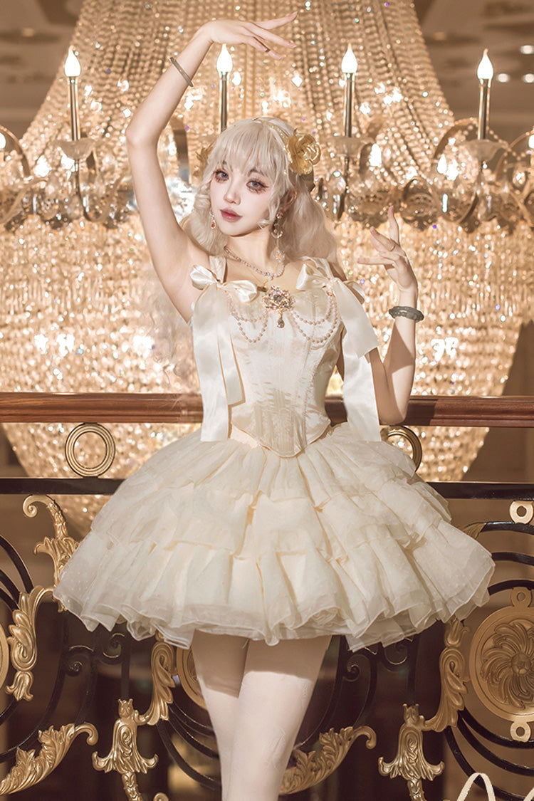 Champagne Cream Polka Dot Sleeveless Dress