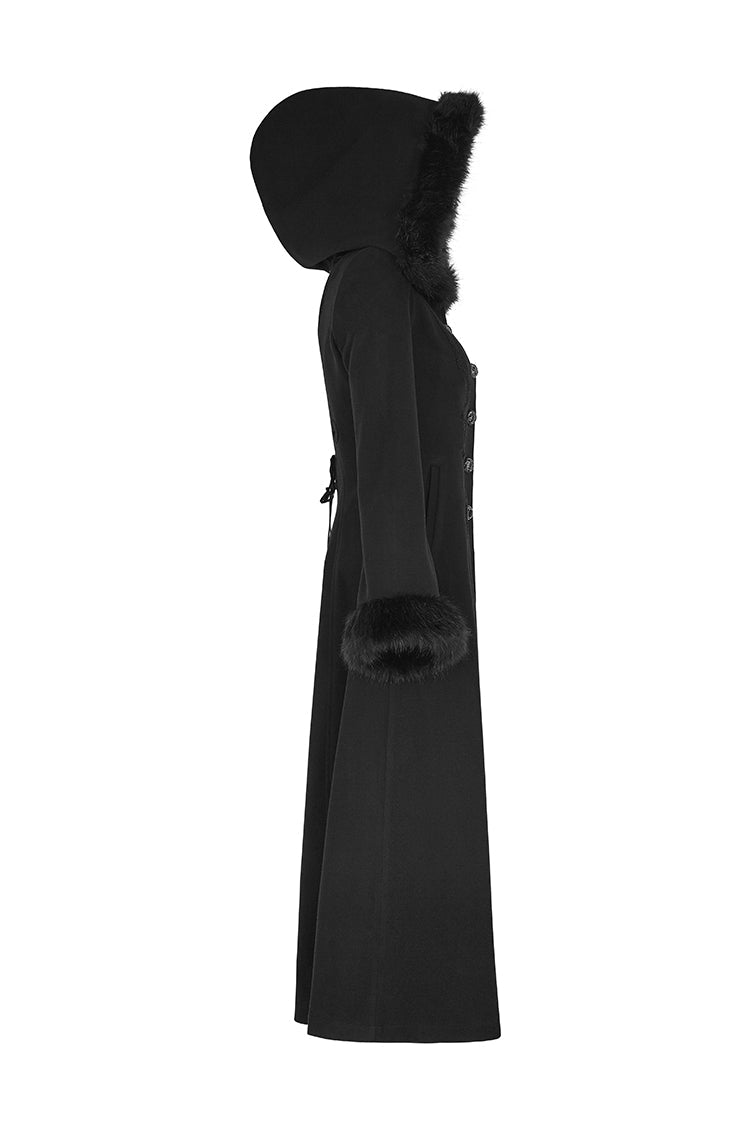 Gothic Hooded Single-Breasted Maxi Long Coat with Print for Women