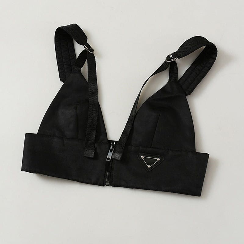 Black Front Zip Buckle Top - Tops