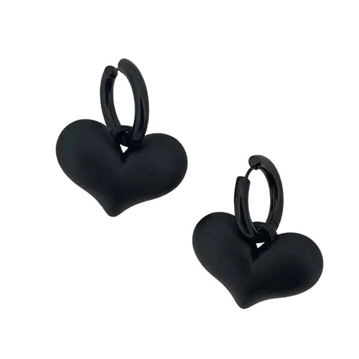 Black Heart Pendant Earrings - earrings