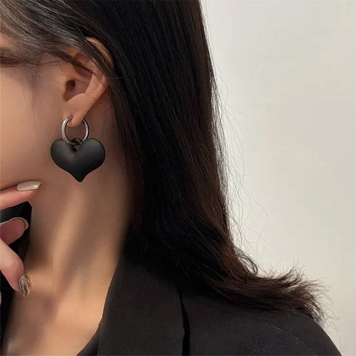 Black Heart Pendant Earrings - earrings