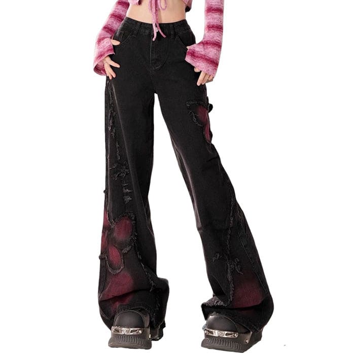 Black with Red Butterfly Jeans - Jeans