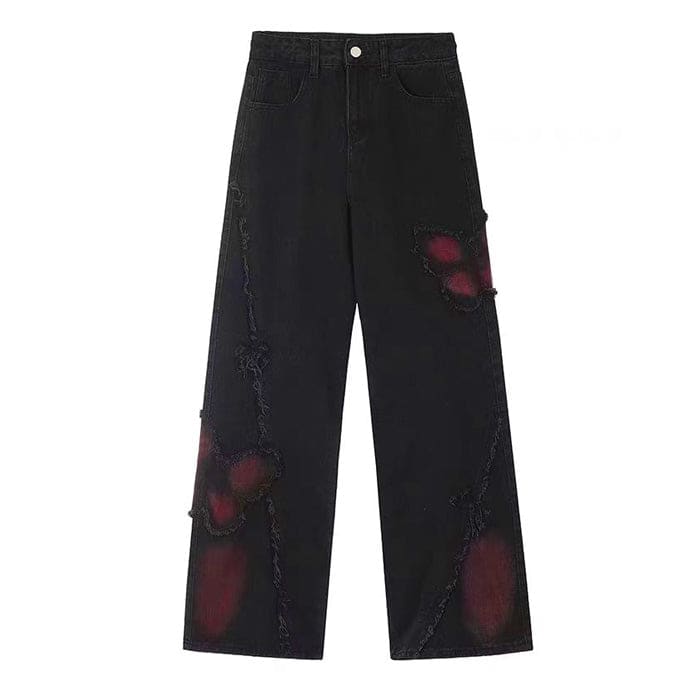 Black with Red Butterfly Jeans - Jeans