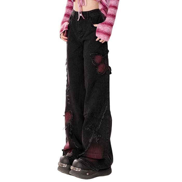 Black with Red Butterfly Jeans - Jeans