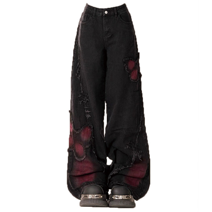 Black and Vermilion Butterfly Jeans