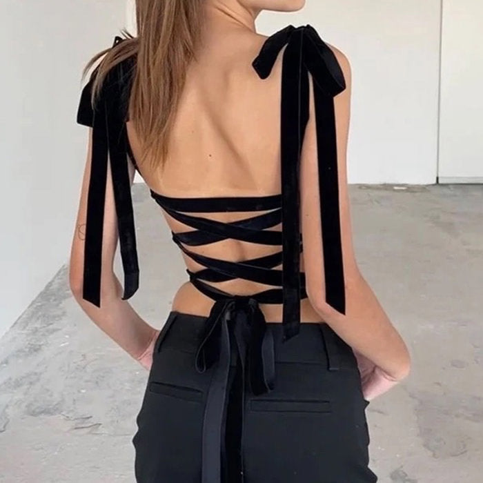 Black Chic Bow Corset Top