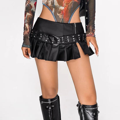 Y2K Black Leather Micro Skirt