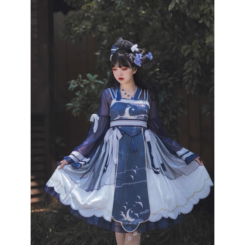 Blue Night Moon Fantasy Dress - Modern Hanfu