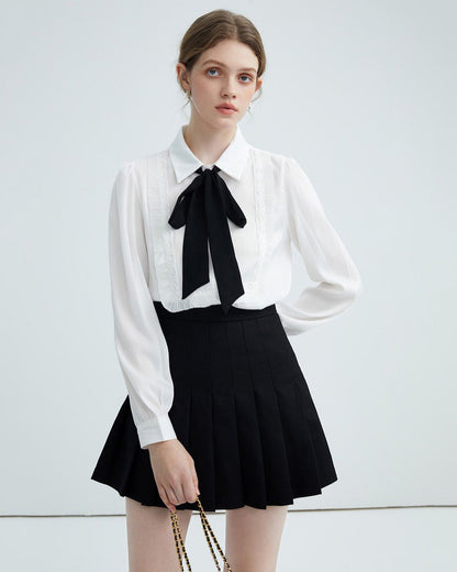 Elegant Ruffle Bow Tie Neck Shirt