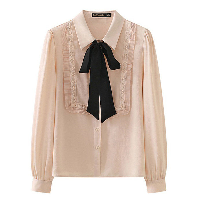 Elegant Ruffle Bow Tie Neck Shirt