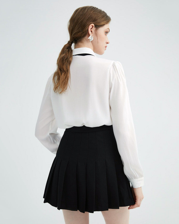 Elegant Ruffle Bow Tie Neck Shirt