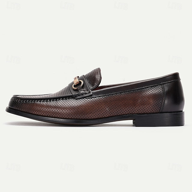 Premium Leather 100% – Black Textured Loafers Men's