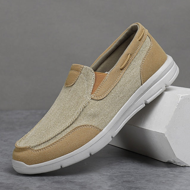 Beige Men's Slip-On Canvas Lightweight Loafers –