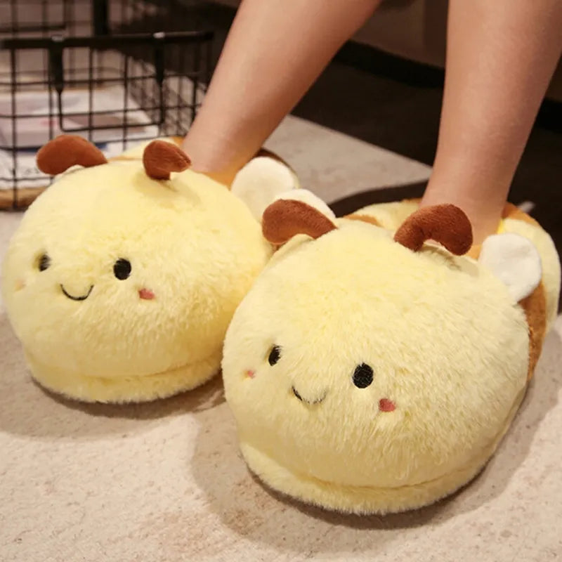 Yellow Buzzing Bee Plush Slippers