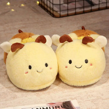 Yellow Buzzing Bee Plush Slippers