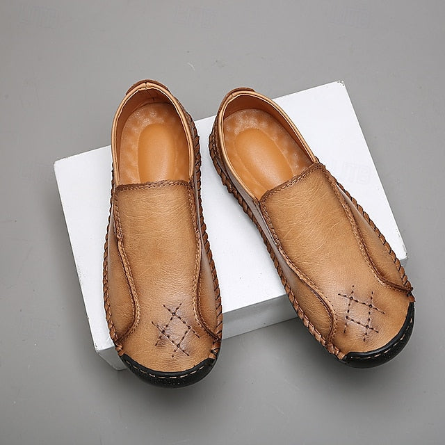 Moccasins Leather Genuine – Men's Beige Faux Handmade