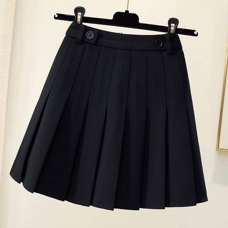 High Waist Pure Color Pleated Skirt