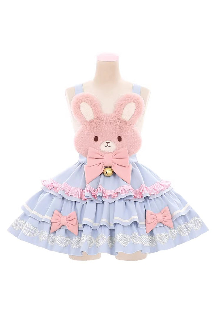 Bunny Transformation Detachable Bunny Cake Sleeveless Triple-Layered Ruffled Bow Sweet Strap Dress