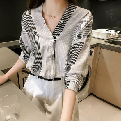 Colorblock Stripe Print Long Sleeve Shirt