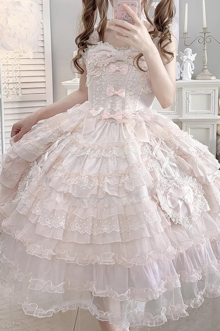 Rosy Ruffle Cascade Bow Embellished Sweetheart Lolita Jumper Dress - Sweetheart Diary